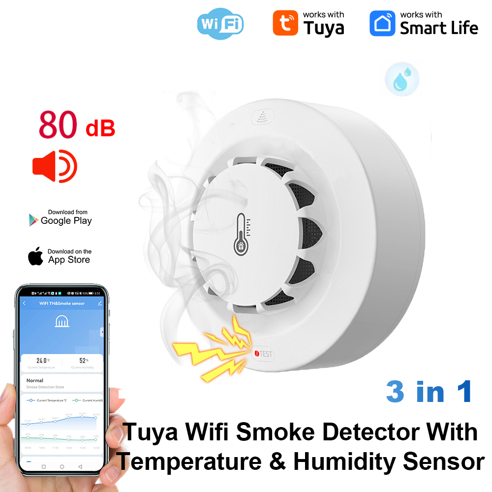 Home Security With Alarm - Tuya WiFi temperatuur- en vochtigheidssensor Rookmelder