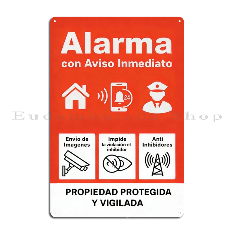 Home Security With Alarm - Retro 24-uurs alarmsysteem metalen bord plaquette