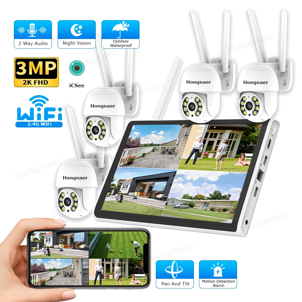 Home Security Cameras Wireless - 2026 Hongnaer 3MP 4-kanaals WiFi Home