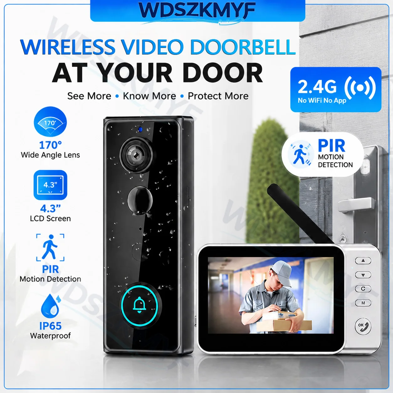 Home Security Doorbell Camera - Nieuwe Waterdichte Draadloze Deurbel Camera 4.3in